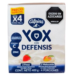 Yogurt Yox Defensis Fresa Melocotón X4 Unidades X400Gr