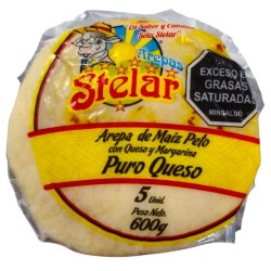 Arepas De Maíz Peto Puro Queso Stelar X5 Unidades X600Gr