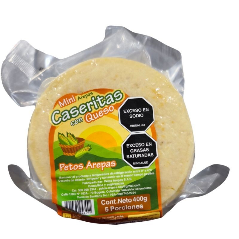 Mini Arepas Caseritas Con Queso Petos Arepas X400Gr X5 Unidades.
