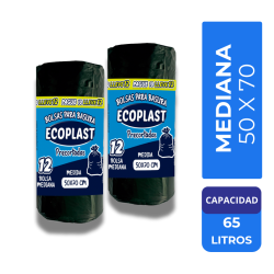 Bolsas Ecoplast Precortadas Tipo Mediana 50X70 cm X12 Unidades