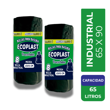 Bolsas Ecoplast Precortadas Tipo Grande 65x90 cm X8 Unidades