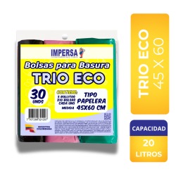 Rollo de Bolsa Impersa Trio Ecológico 45x60cm X30 Unidades