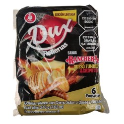 Galletas Dux Rellenas Ranchera, Queso Fundido y Chipotle X216gr X6 paquetes