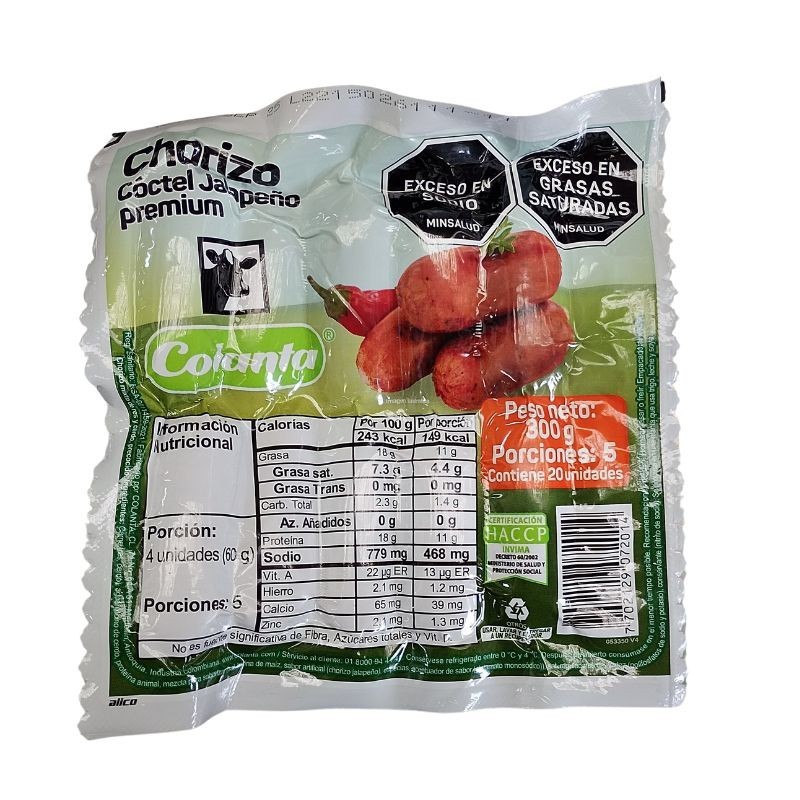 Chorizo Coctel Jalapeño Premium Colanta X300gr X5porciones