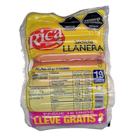 Salchicha Llanera Rica X19unidades X589gr
