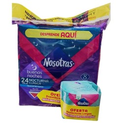 Toallas Higiénicas Nosotras Buenas Noches 24 Und + 15 Protectores Nosotras Largos.