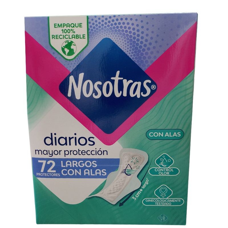 Nosotras Protectores Diarios Mayor Proteccion X72 unidades Largos Con Alas