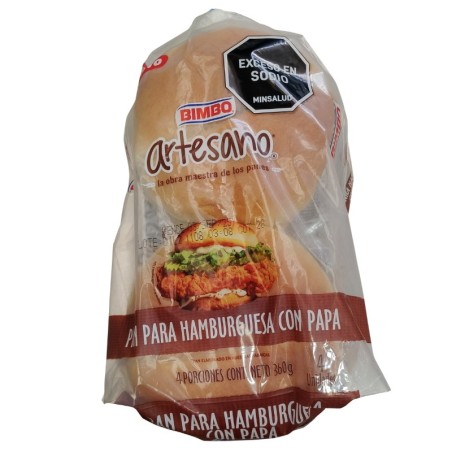 Pan de hamburguesa con Papa Artesano X360gr X4 unidades Bimbo