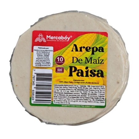 Arepa de Maiz Paisa Mercaboy X10 Porciones X600Gr