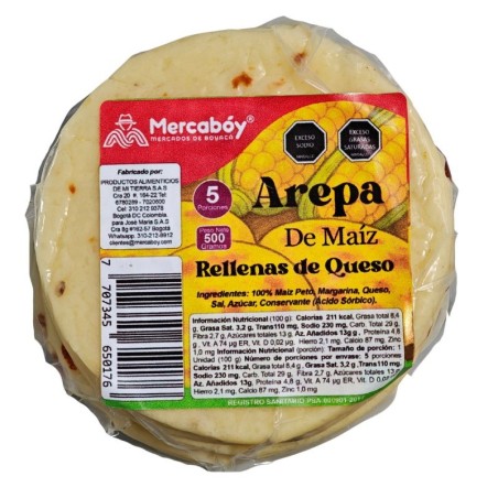 Arepa de Maiz Rellena de Queso Mercaboy X5 Porciones X500Gr