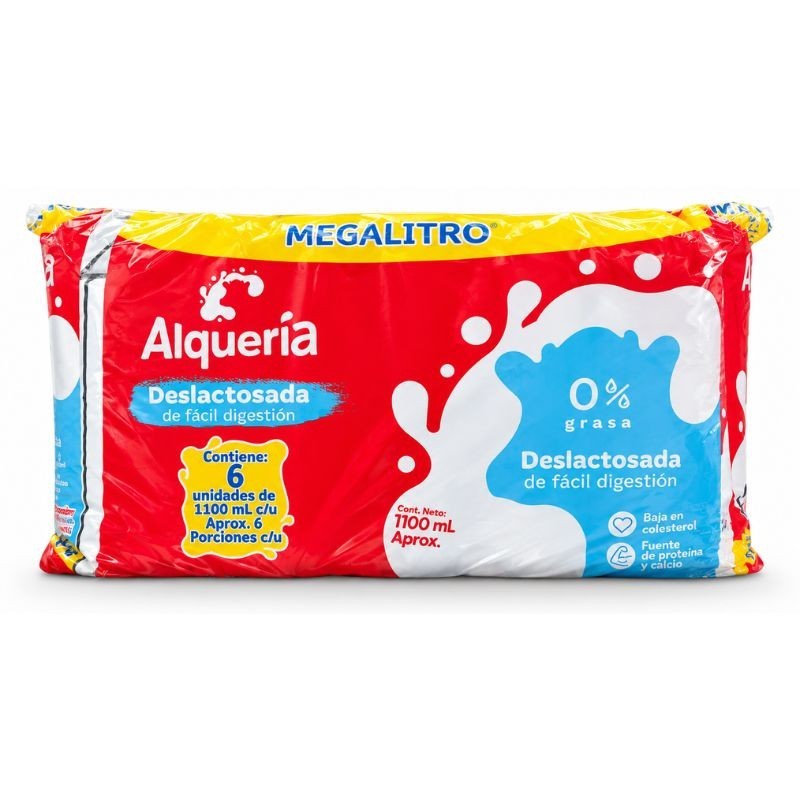 Leche Alquería Deslactosada Descremada 0% Grasas X6 Und X1100mL