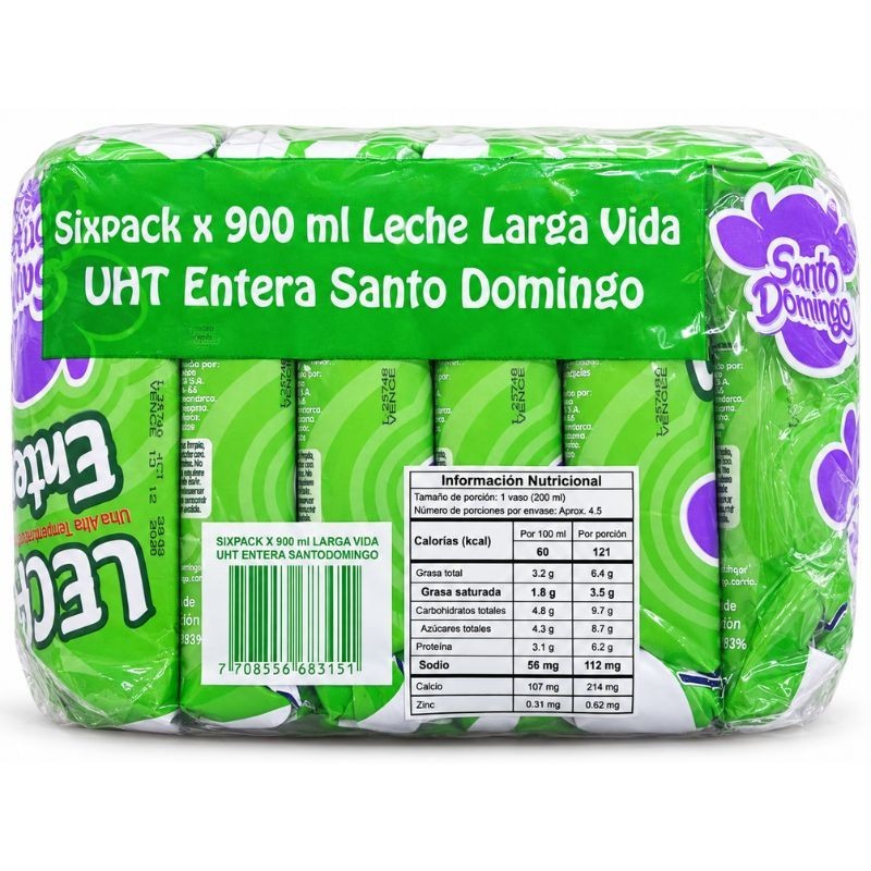Leche Entera Santo Domingo 900ml X6 Unidades