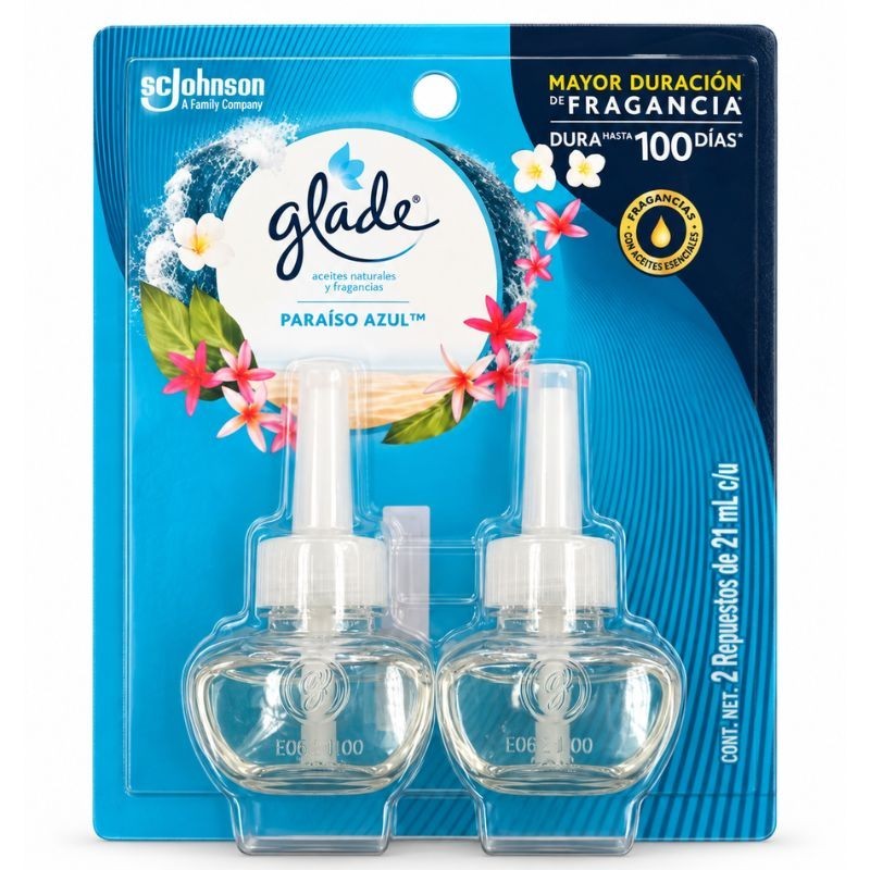 Ambientador Glade Repuesto en Aceite 21ml X2 Unidades Paraíso Azul