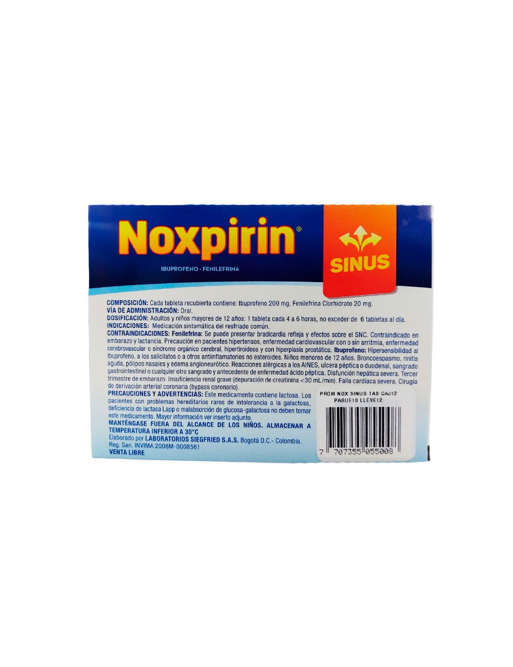 NOXPIRIN SINUS X 12 TABLETAS - DESCONGESTIONANTE NASAL